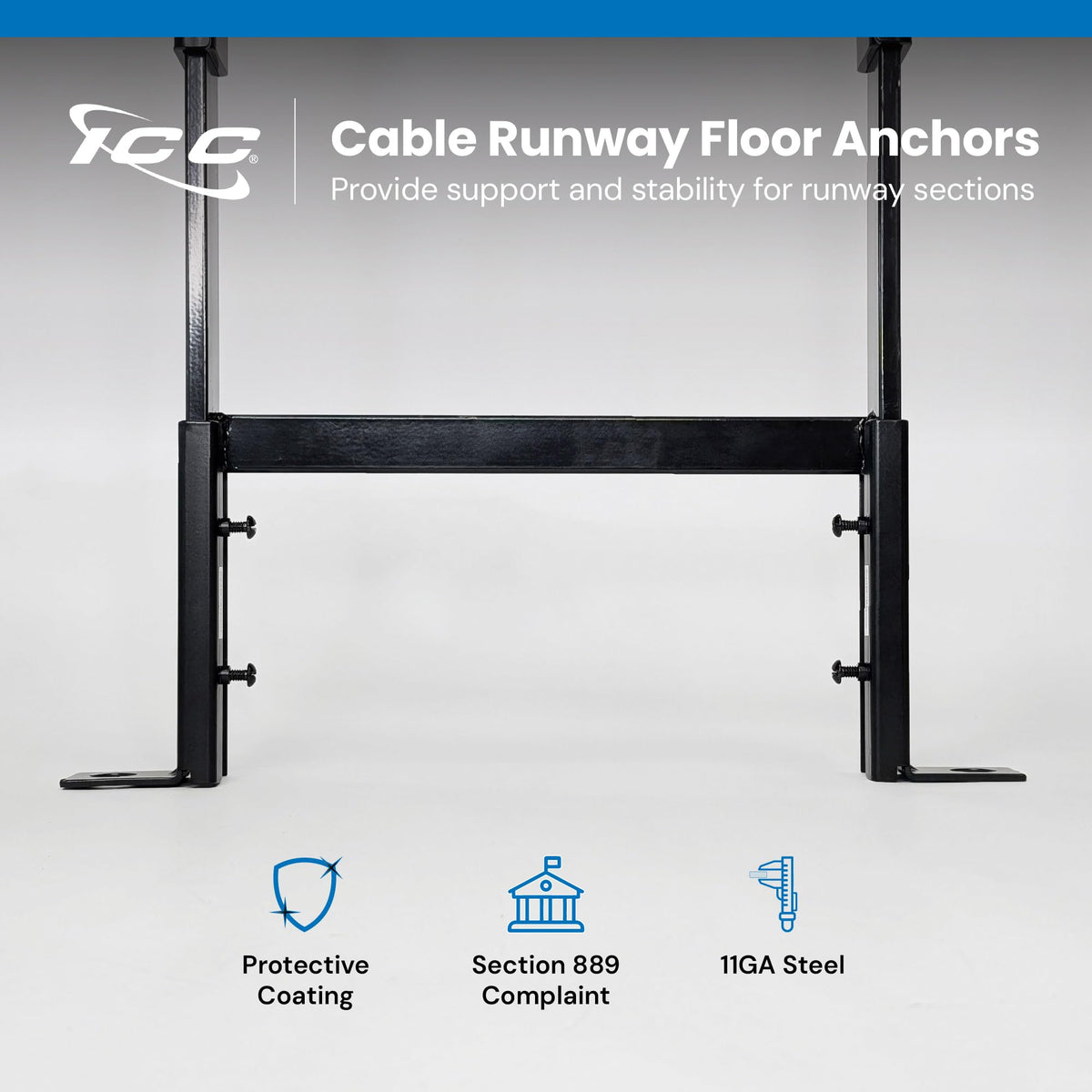 Cable Runway Floor Anchor, Black Powder Coat, 2-Pack