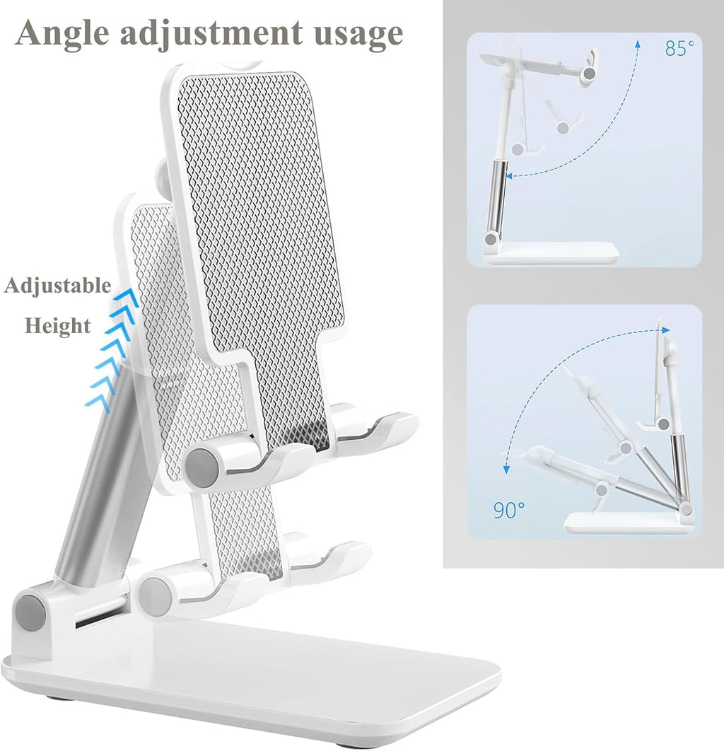 2 Pcs Cell Phone Stand, Adjustable Angle Height Phone Stand for Desk, Fully Foldable/Portable Phone Holder