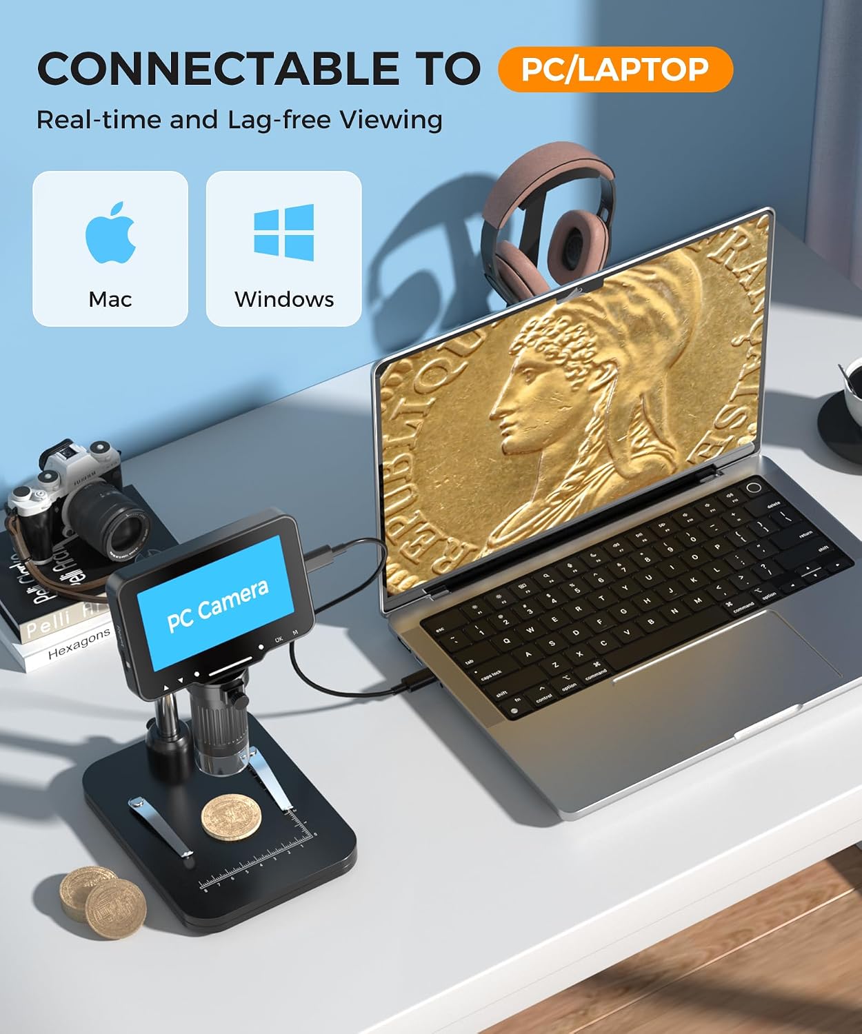 Digital Microscope for Coins with Light HD Screen | 4.3 Inch 1080P HD Screen, 10MP Camera, 1-1000X Zoom. Wireless USB