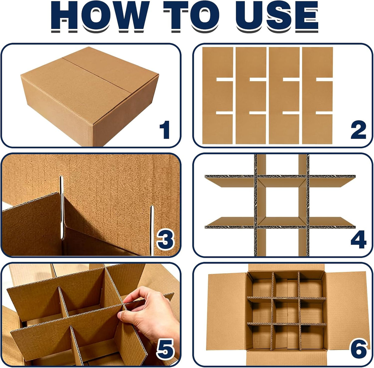 12.5 x 12.5 x 4.5 Inches Glassware Dish Packing Boxes, 4 Sets Moving Boxes With Divider Kits, Includes 16 Corrugated