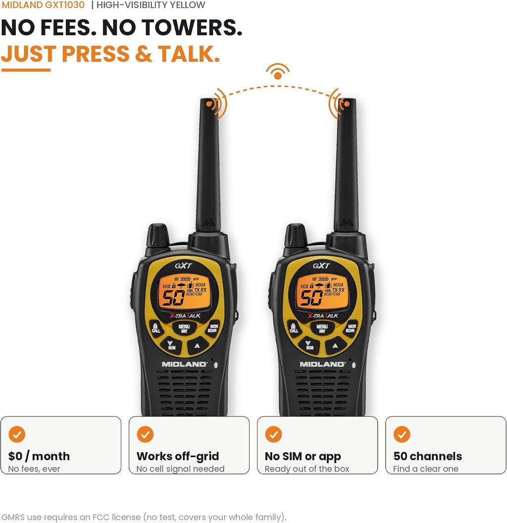 GXT1030VP4 GMRS Two-Way Radio (50-Channel, Long Range, 142 Privacy Codes, SOS, NOAA, Rechargeable Nickel Battery