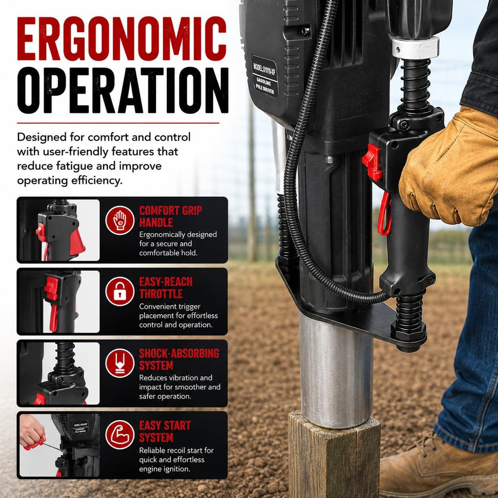 38cc Gas Powered Fence Post Driver, 4-Stroke T-Post Driver, Heavy Duty Gasoline Pile Driver for T-Posts, Ground Rods