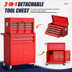 10-Drawer Rolling Tool Chest with wheels, Lockable 2-in-1 Tool Box