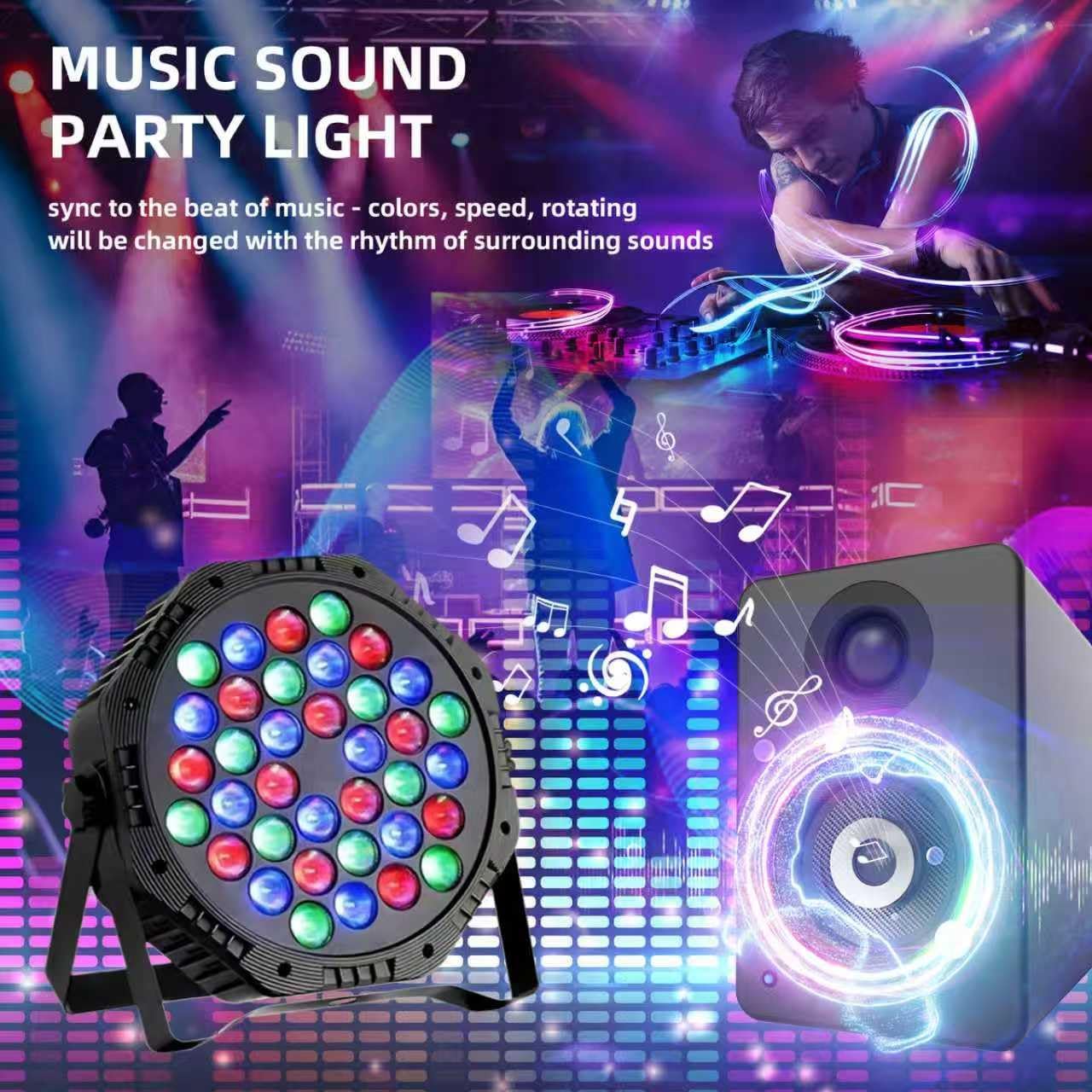 2-Packs 36LED Par Lights DJ Stage Light RGB | Sound Activated Control led stage DMX lights Uplighting for Wedding