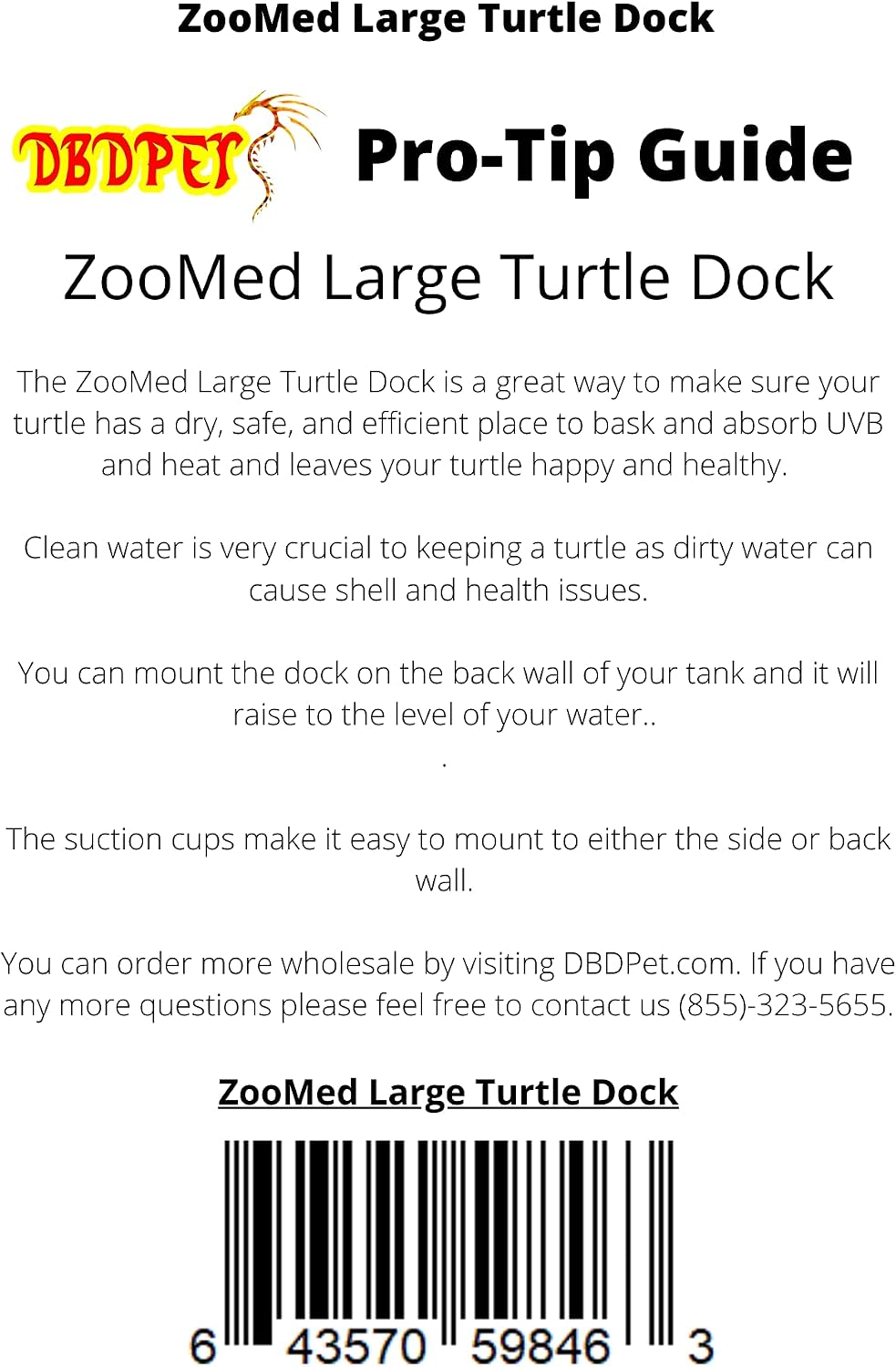 Large Floating Turtle Dock - Allow Your Aquatic Turtles to Get Some Fresh Air - Includes Attached DBDPet Pro-Tip Guide