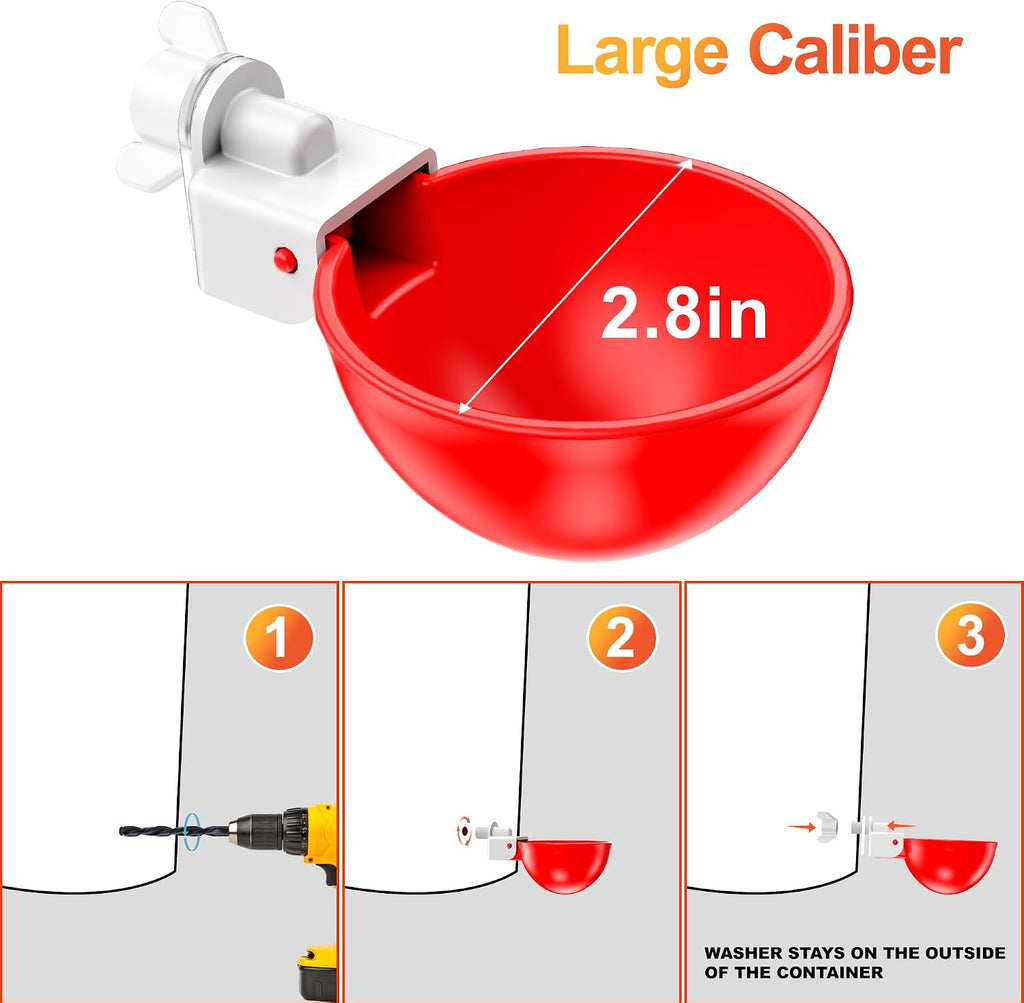 Chicken Waterer Cups, Automatic DIY Chicken Water Bowl 9 Pack | Chicken Flock Waterer Cups with 3/8'' Hole Saw for