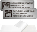 Employees Must Wash Hands Sign, (2 Pack) Self-adhesive Metal Signage for Office Bathroom, 9 x 3 Inch Waterproof