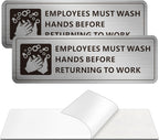 Employees Must Wash Hands Sign, (2 Pack) Self-adhesive Metal Signage for Office Bathroom, 9 x 3 Inch Waterproof