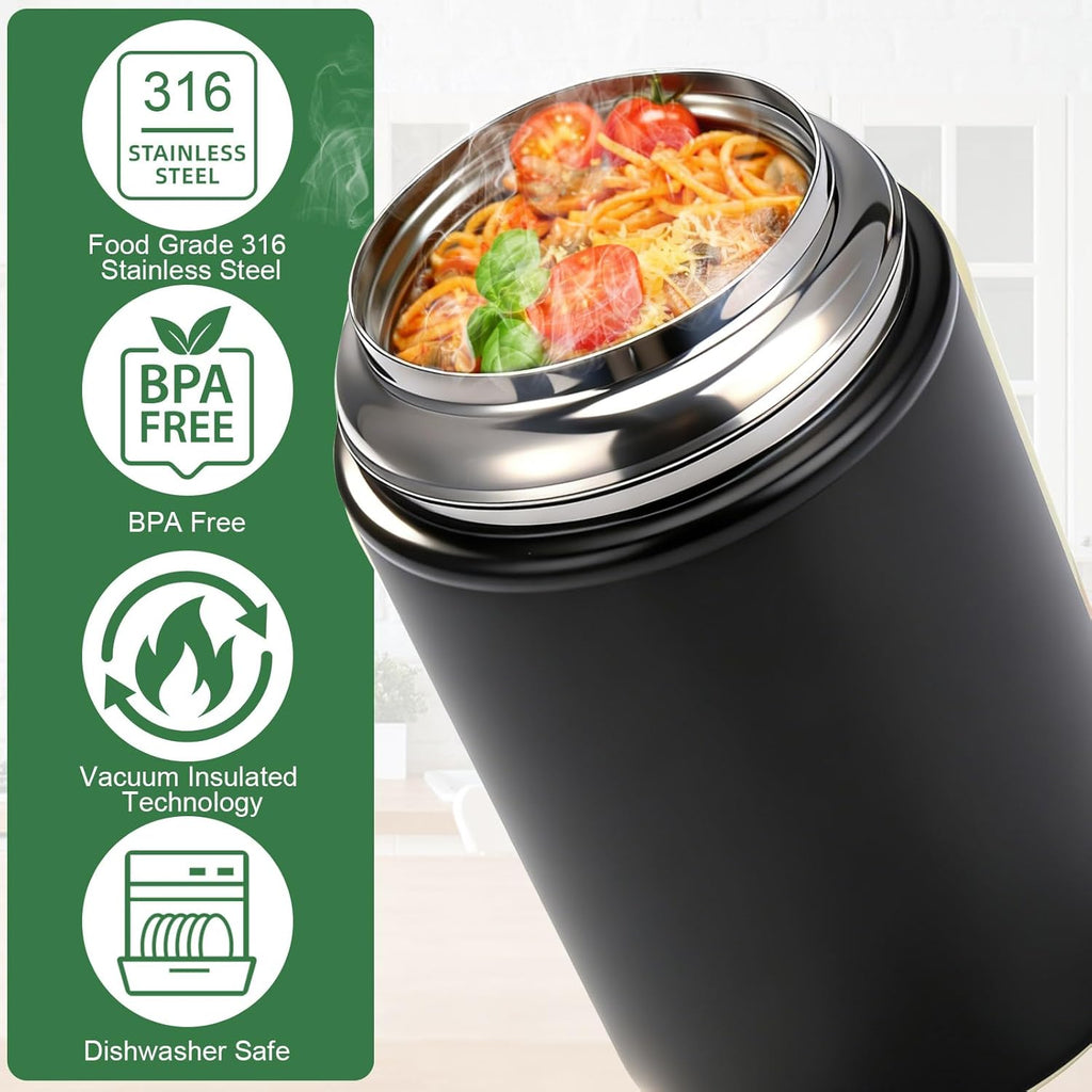 Thermo for Hot Food, 18oz Soup Lunch Box for Adults, Stainless Steel | Insulated Vacuum Food Jar Container with
