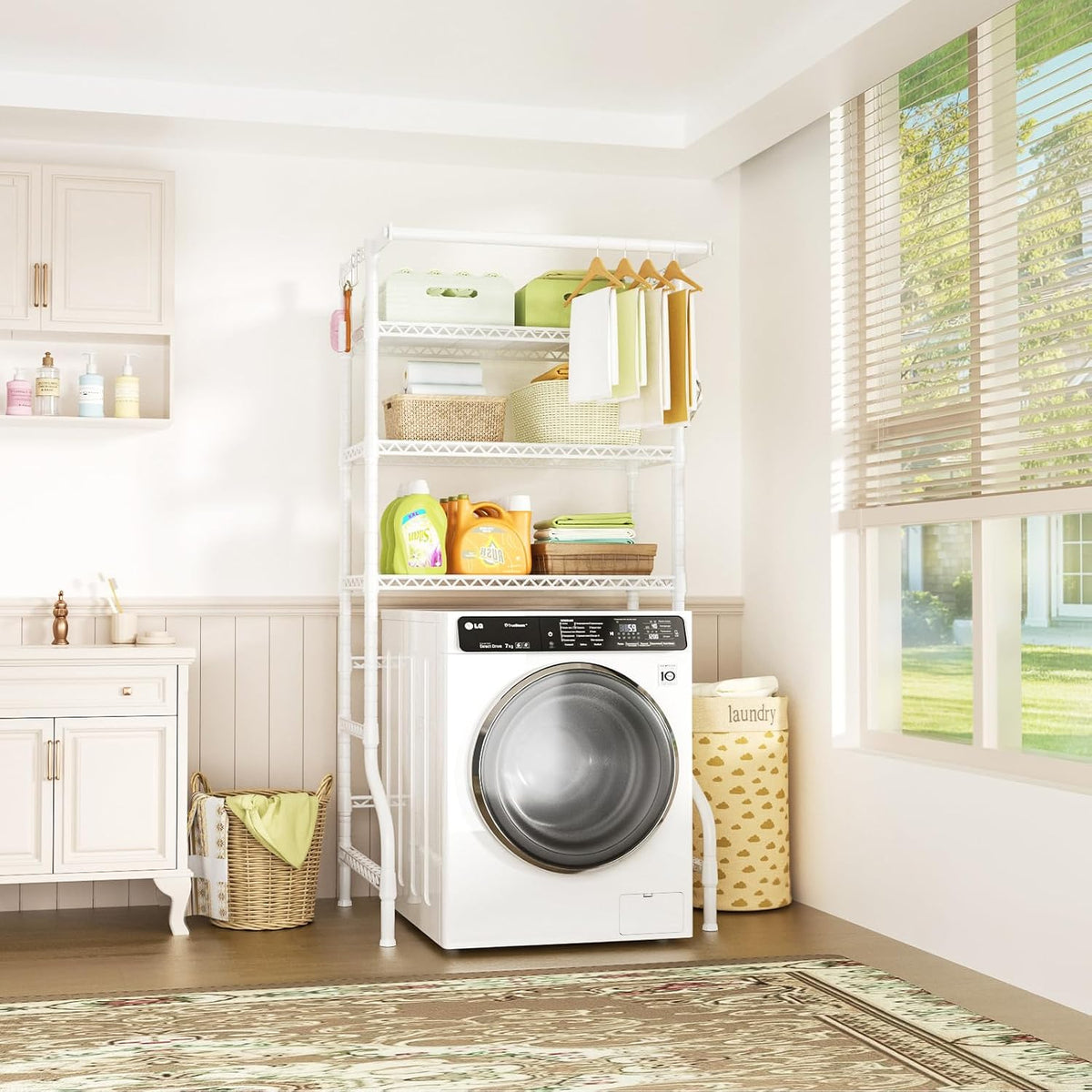 U11 Over Washer and Dryer Shelves, 3 Tiers Laundry Room Storage and Organizer Standing Shelf, Metal Freestanding
