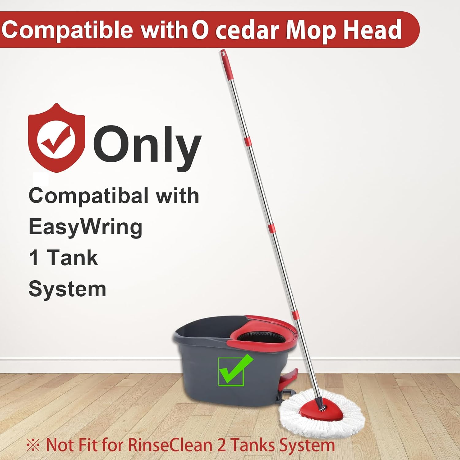 2 Spin Mop Head Replacement, 1 Base, 1 Mop Handle (30-58in) Combo Mops Set Compatible with OCedar EasyWring