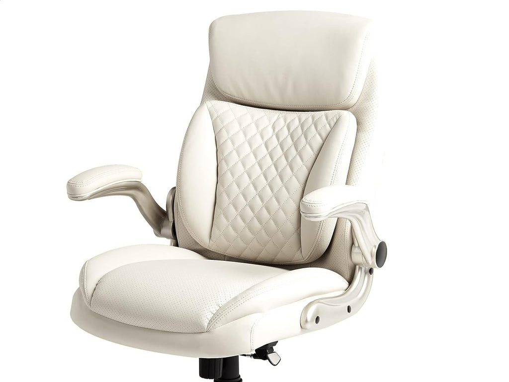 Ergonomic Executive Office Desk Chair with Lumbar Support, Flip-up Armrests, Adjustable Height, Cream Leather