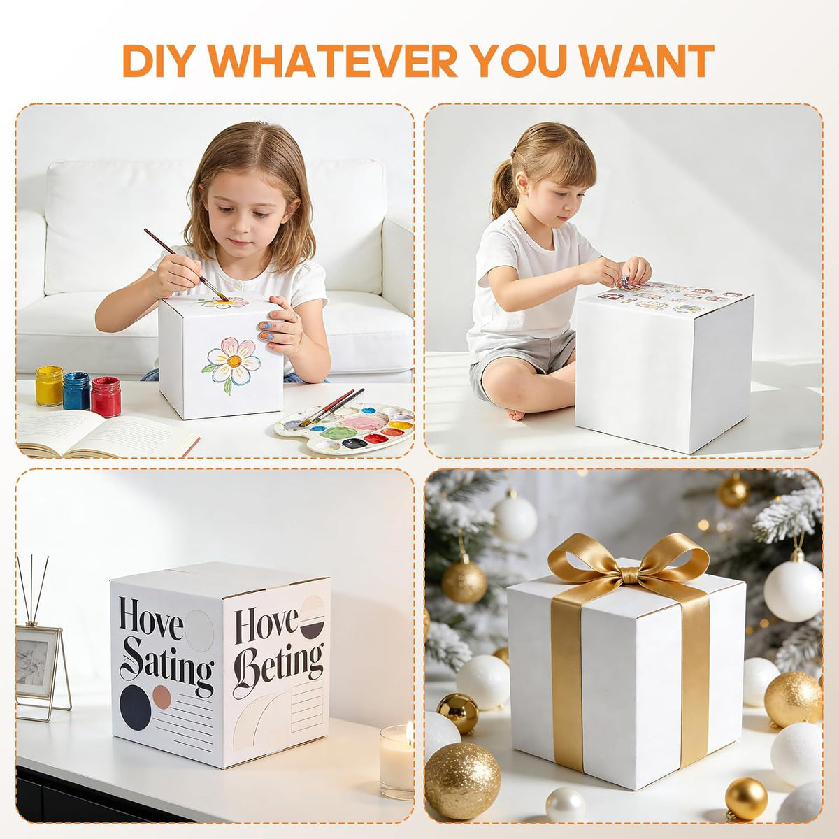 (4" x 4" x 4", 25 Pack) Shipping Boxes, White Corrugated Box Mailers