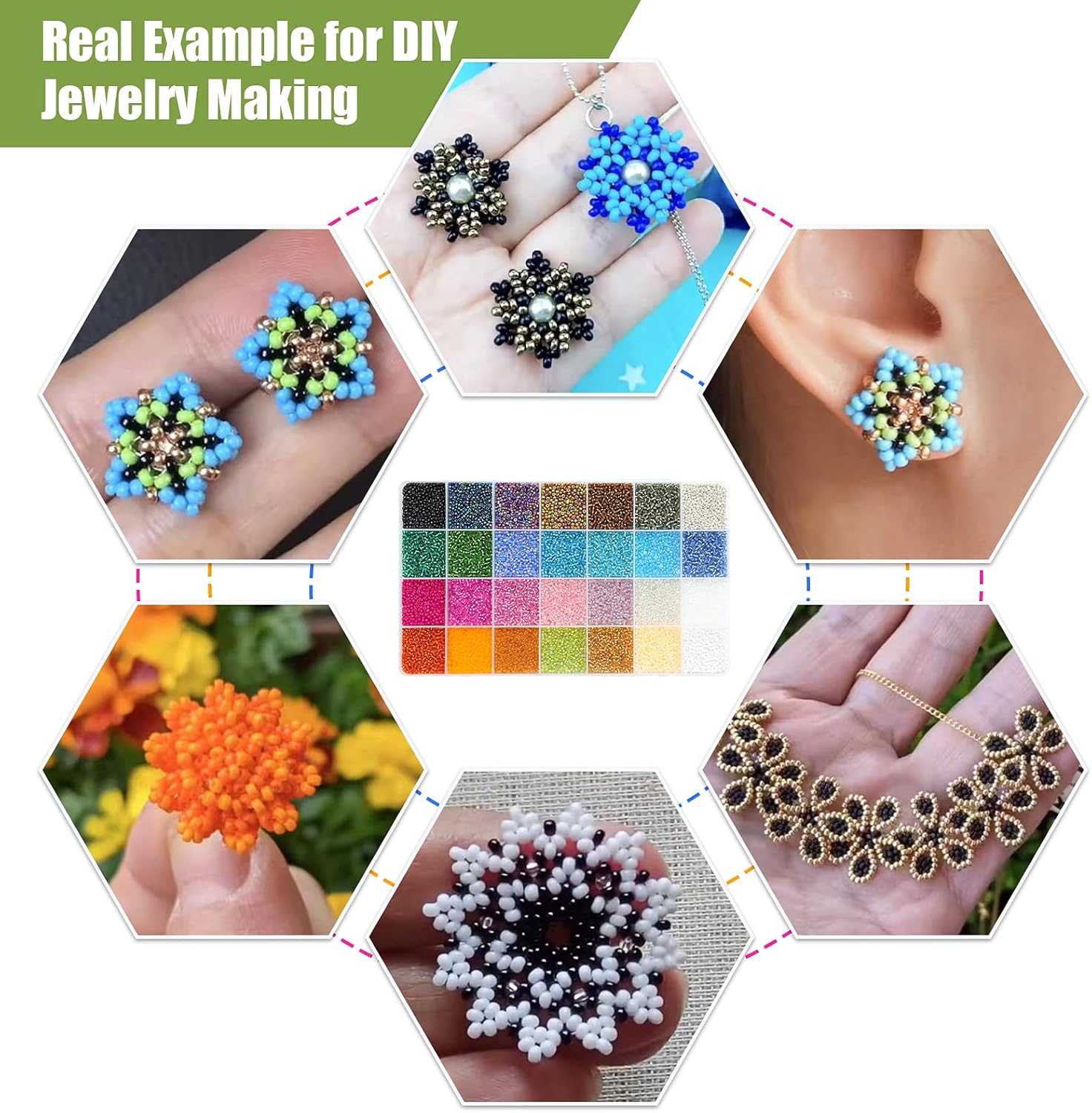 24000Pcs 2mm Glass Seed Beads Kit, with 28 Colors Small Beads Kit for Girls,Women and Adults,Bracelets