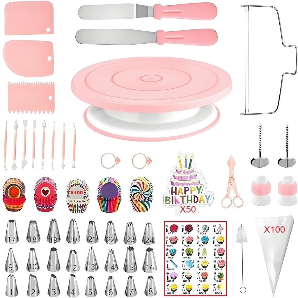 Cake Decorating Kit, 298 Pcs Baking Tools (Pink)