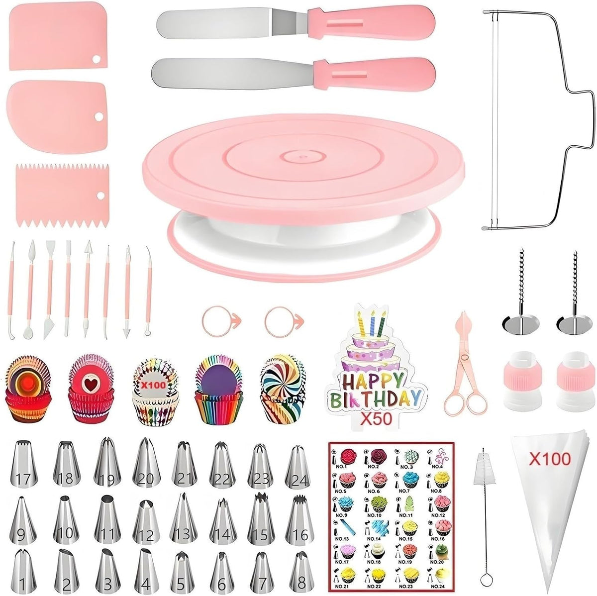 Cake Decorating Kit, 298 Pcs Baking Tools (Pink)
