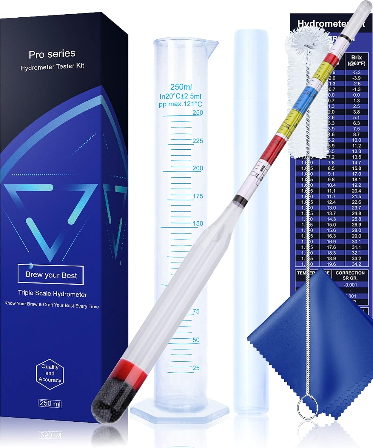Hydrometer Test Kit, Triple Scale Alcohol Tester Hydrometer for Wine, Beer, Kombucha & Mead, Wine Making Kit, (ABV