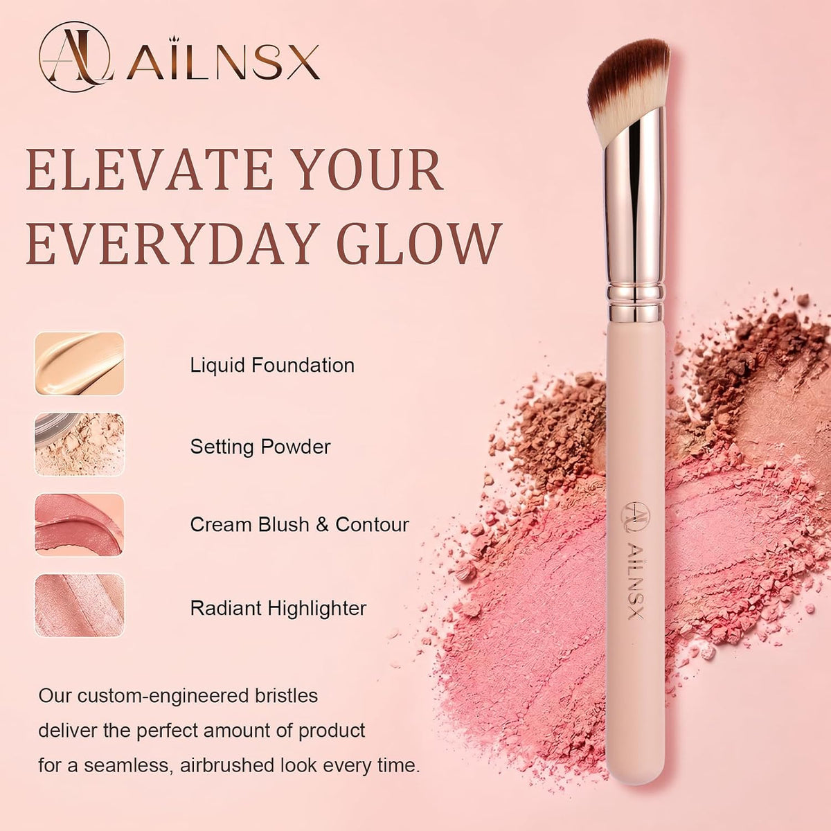 Angled Makeup Brush, Soft Dense Face Brush for Foundation, Concealer, Contour, Cream Blush and Powder, Slanted