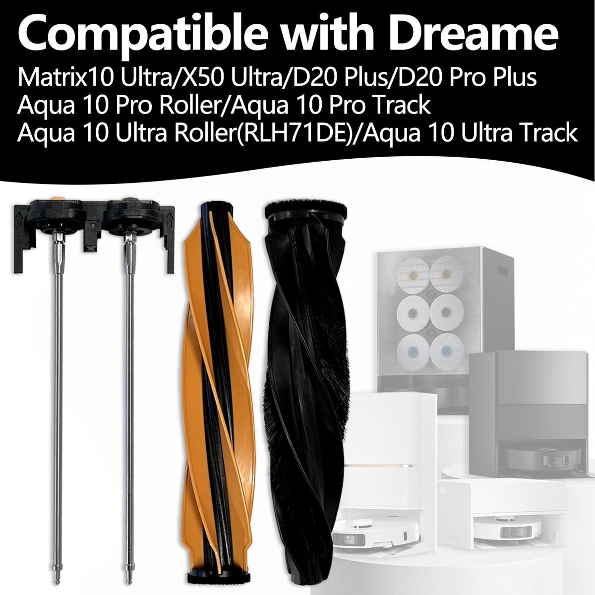 Main Brush & Bracket Set Compatible with Dreame X50 Ultra Robot Vacuum