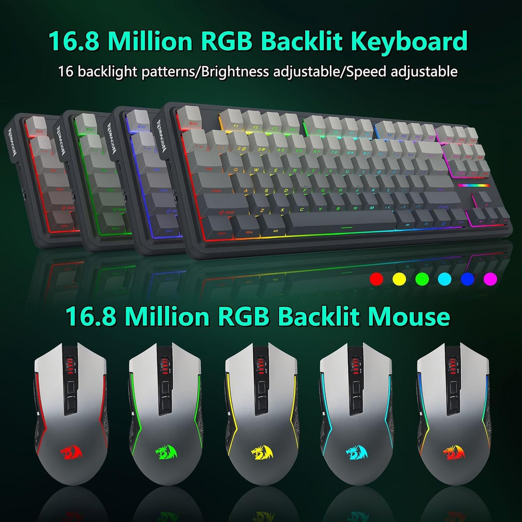 Wireless Mechanical Keyboard and Mouse Combo, RGB Backlit, Black | Bluetooth/2.4Ghz/USB-C Wired, TKL Creamy Gaming