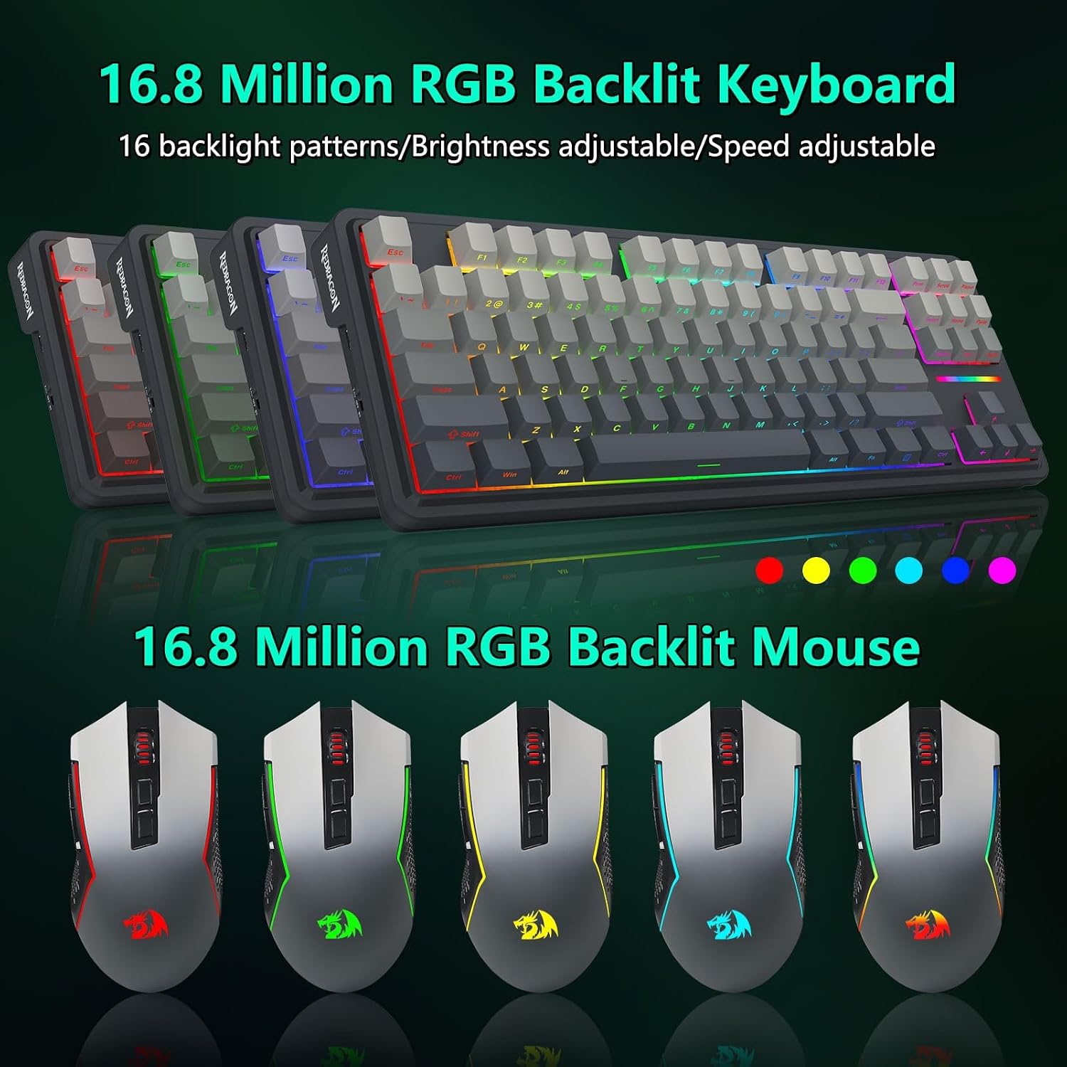 Wireless Mechanical Keyboard and Mouse Combo, RGB Backlit, Black | Bluetooth/2.4Ghz/USB-C Wired, TKL Creamy Gaming