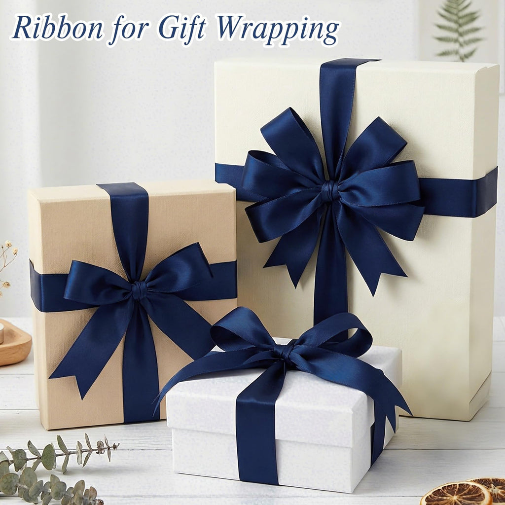 Double Faced Navy Blue Satin Ribbon 60 Yards 1 inch