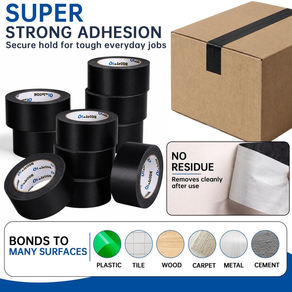 Black Duct Tape Bulk, 2 Inches x 60 Yards, 12 Pack