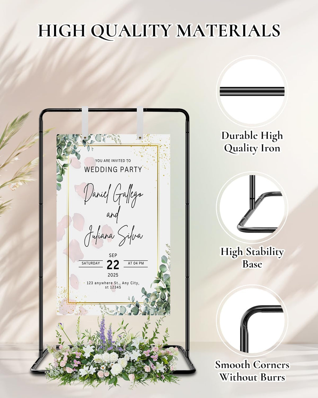 Wedding Welcome Sign Stand - Welcome to our Wedding Sign Holder, Black Easel Stand for Sign Poster With 39 Premium