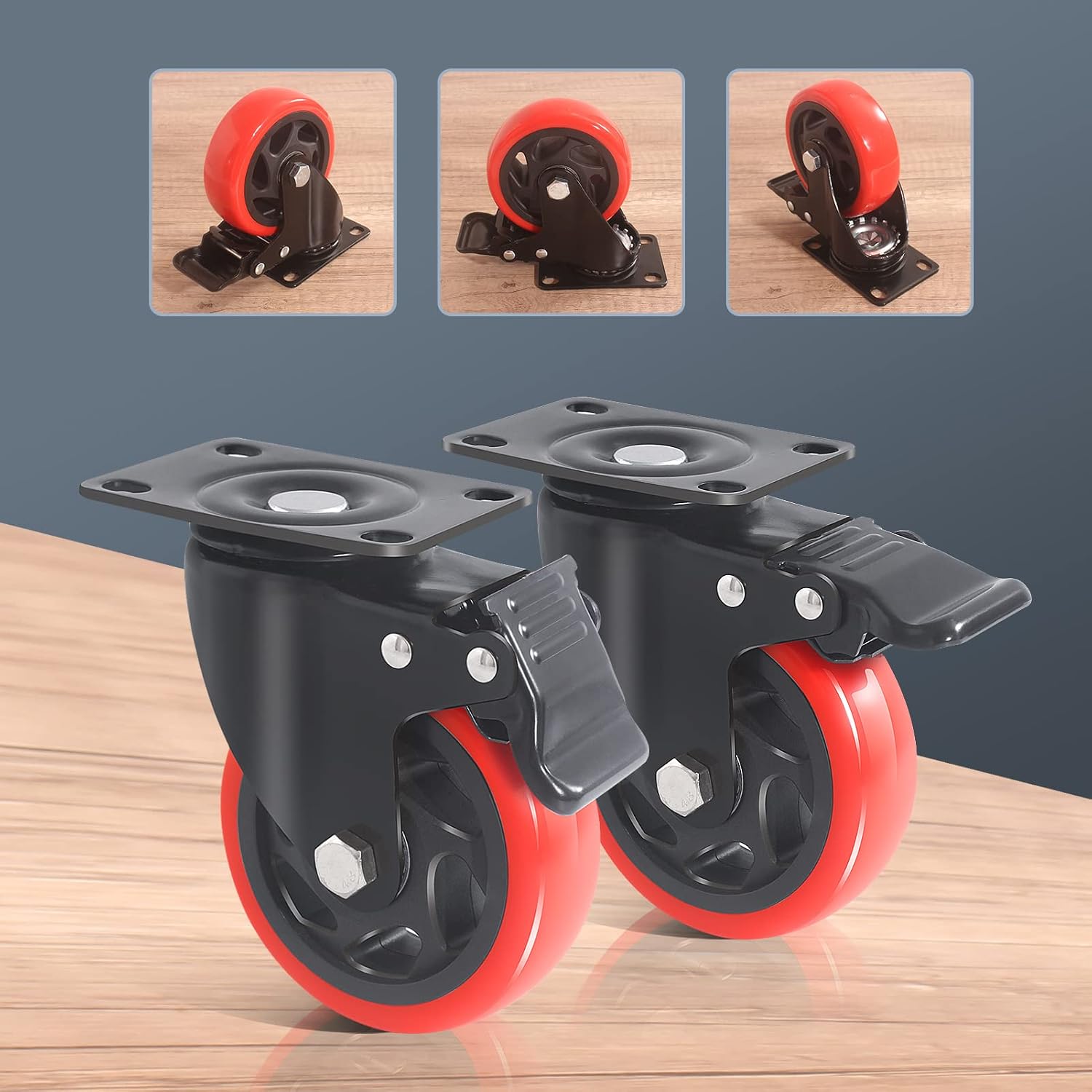 4" Swivel Caster with Brake, 4-Pack Heavy Duty Easily Handles 2000LBS, Safety Dual Locking Industrial Casters