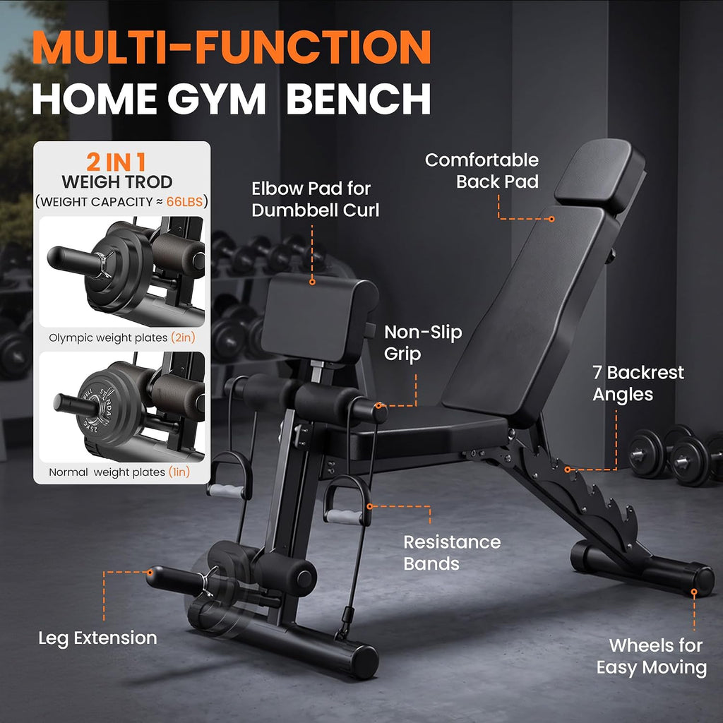 Adjustable Workout Bench, Weight Bench for Home Gym, Preacher Curl Bench with Leg Extension for Full Body Training