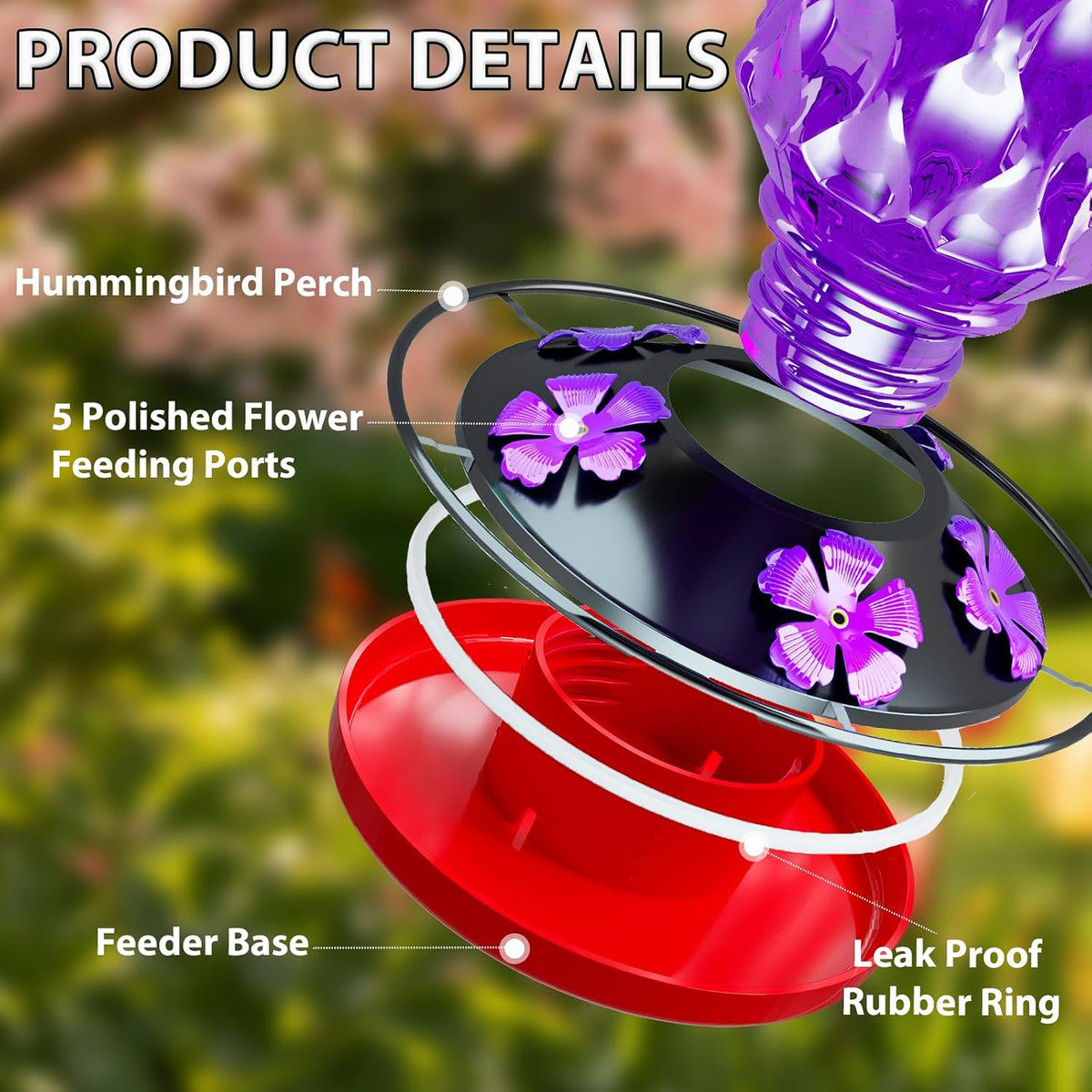 Glass Hummingbird Feeder for Outdoors,25 OZ Bird Nectar High Capacity