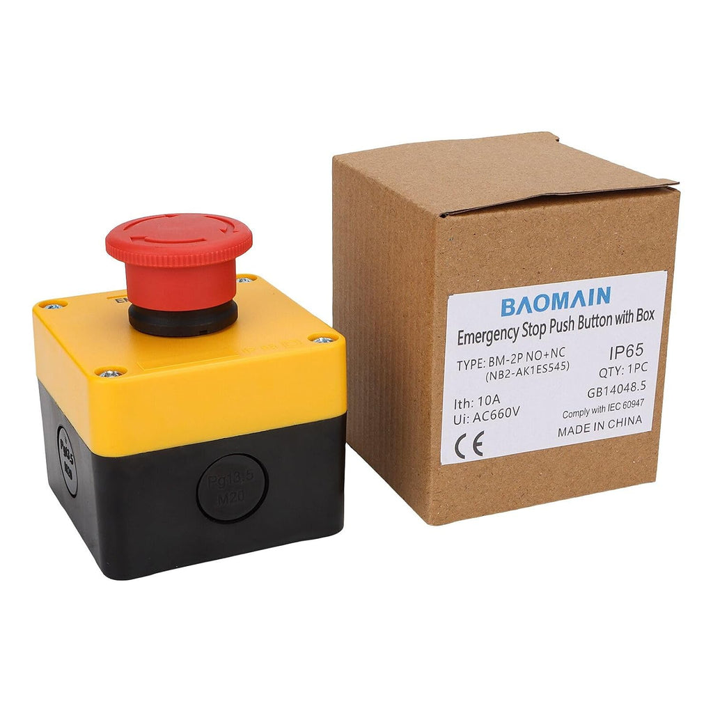 BAOMAIN 2-Pack Red Sign E-Stop Button, 1NO1NC 660V 10A Waterproof Station