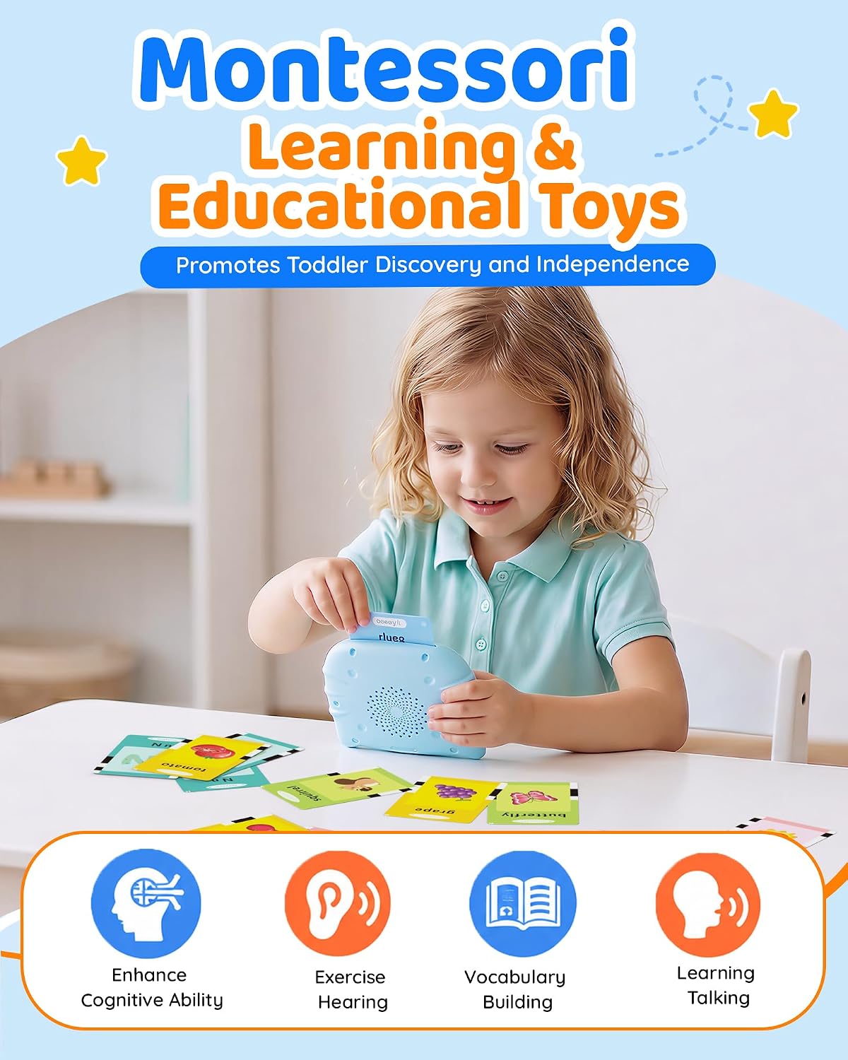 Talking Flash Cards for Toddlers 1-3, Upgraded 248 Sight Words Montessori Speech Therapy Toy, Autism Sensory