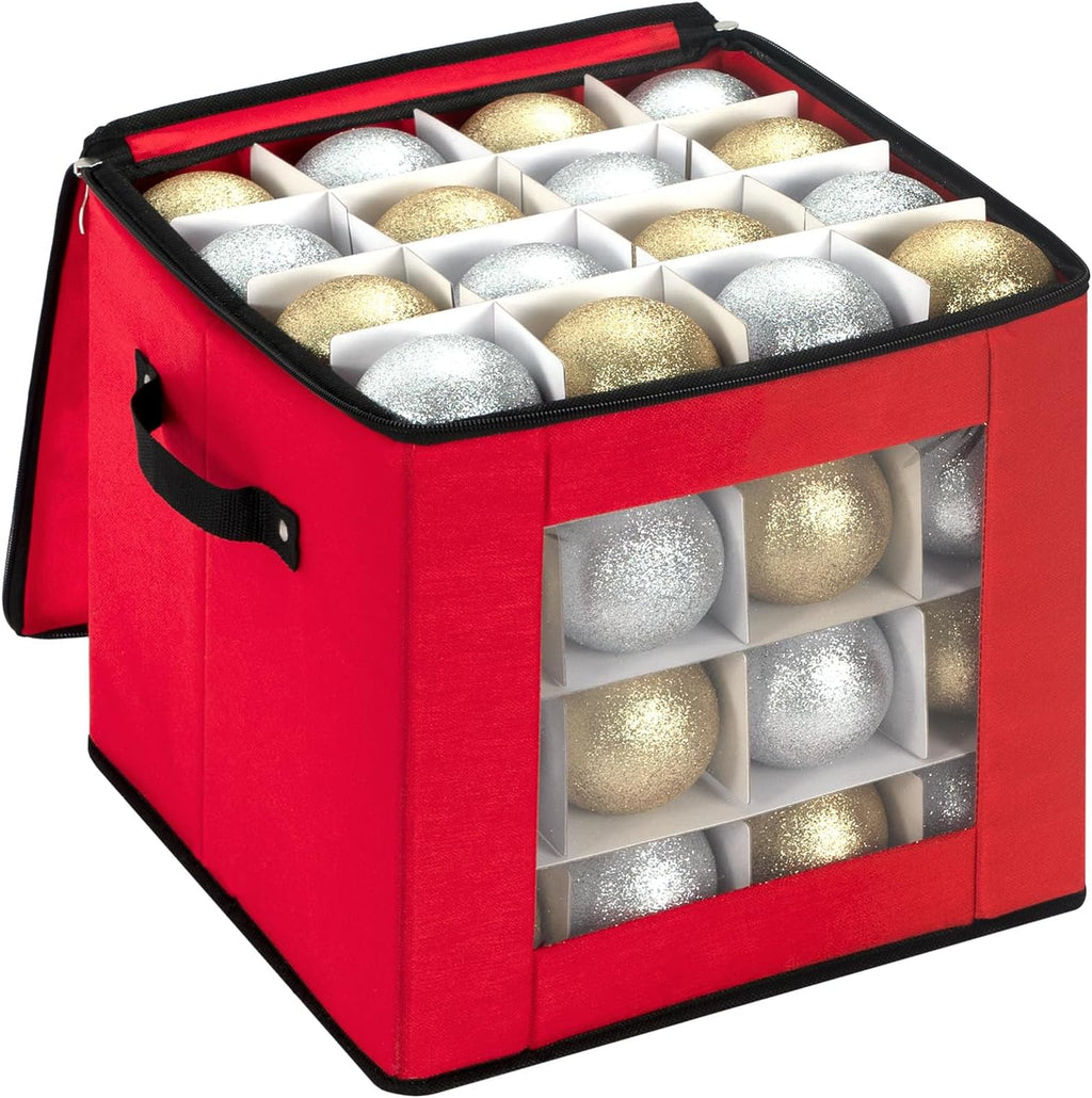 Christmas Ornament Storage Box With Adjustable Dividers,Ornament Storage Container with Two Handles for 64Holiday