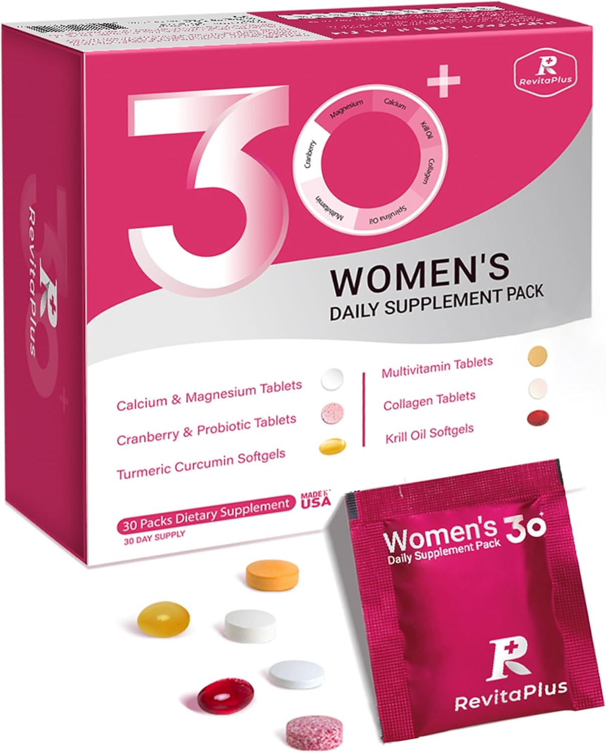 Multivitamin for Women with Vitamin A,B,C,D3,E,K2,Biotin, Collagen,Krill Oil,Cranberries Supports