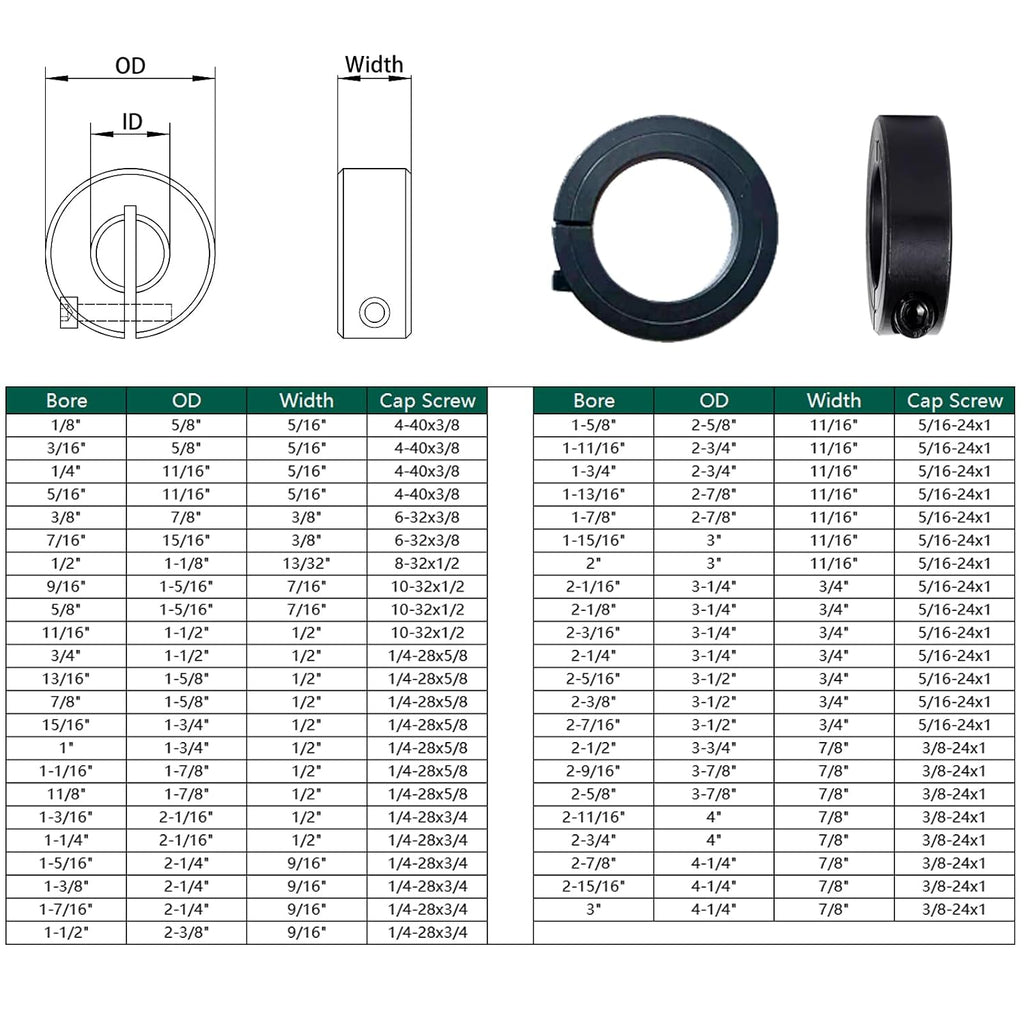 Shaft Collar 7/8" Bore, 1-5/8" OD, 1/2" Thickness, Black Oxide Drill Stop Collar for Industrial Shaft Control