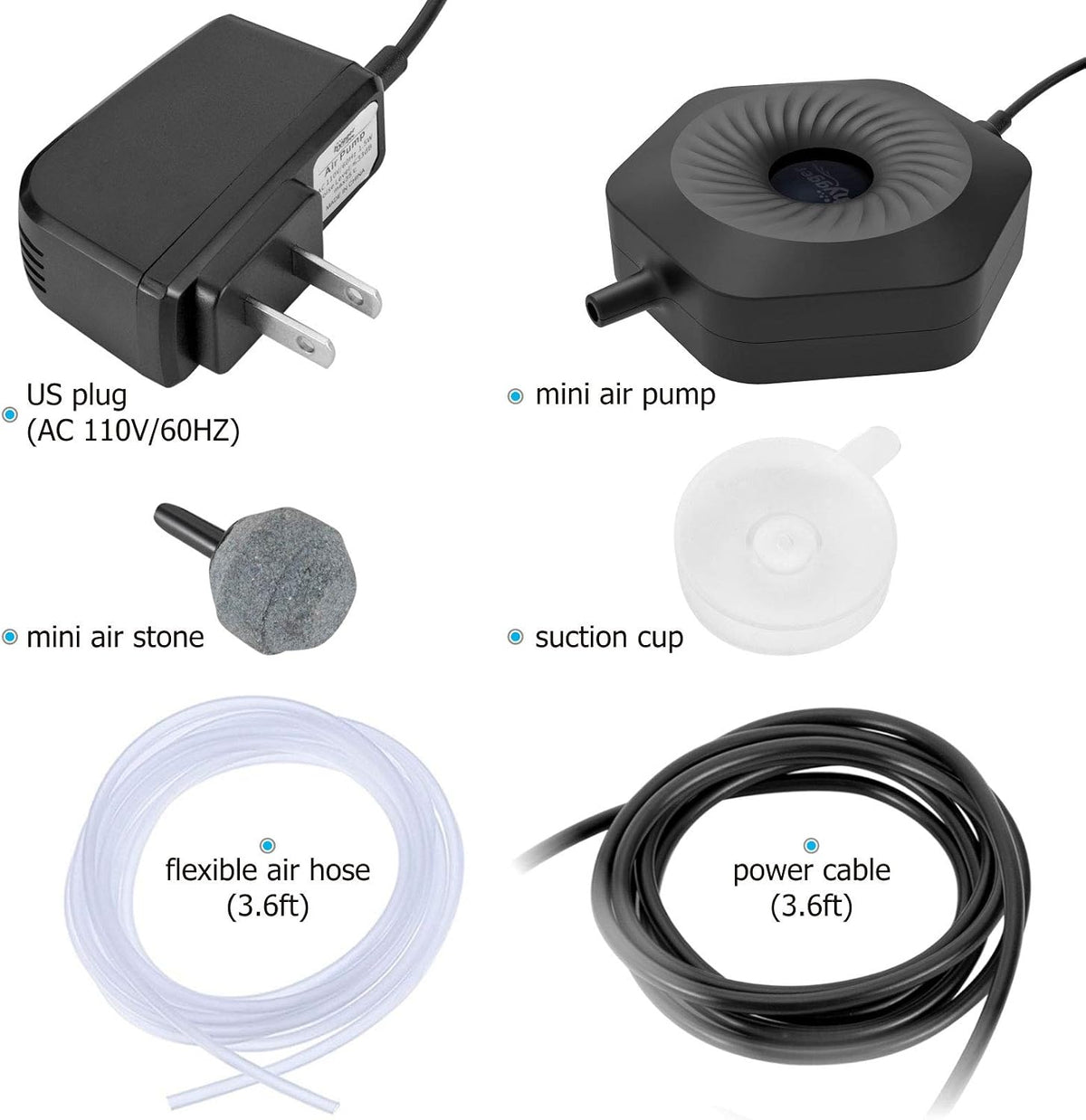 Ultra Silent 1.5W Fish Bowl Aqaurium Mini Air Pump with Accessories, Oxygen Aerator Kit for Fish Tank 0.5-15 Gallon