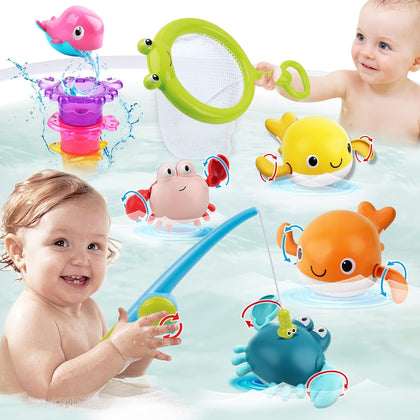 Bath Toy for Toddlers ,Bathtub Toy with Floating Mold Free Swimming Toys and Stacking Cups,Magnetic Fishing Game for