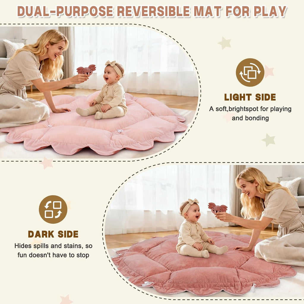 5-in-1 Baby Activity Gym & Play Mat with 6 Hanging Toys, Tummy Time Mat & Cards - Extra Large, Reversible Machine