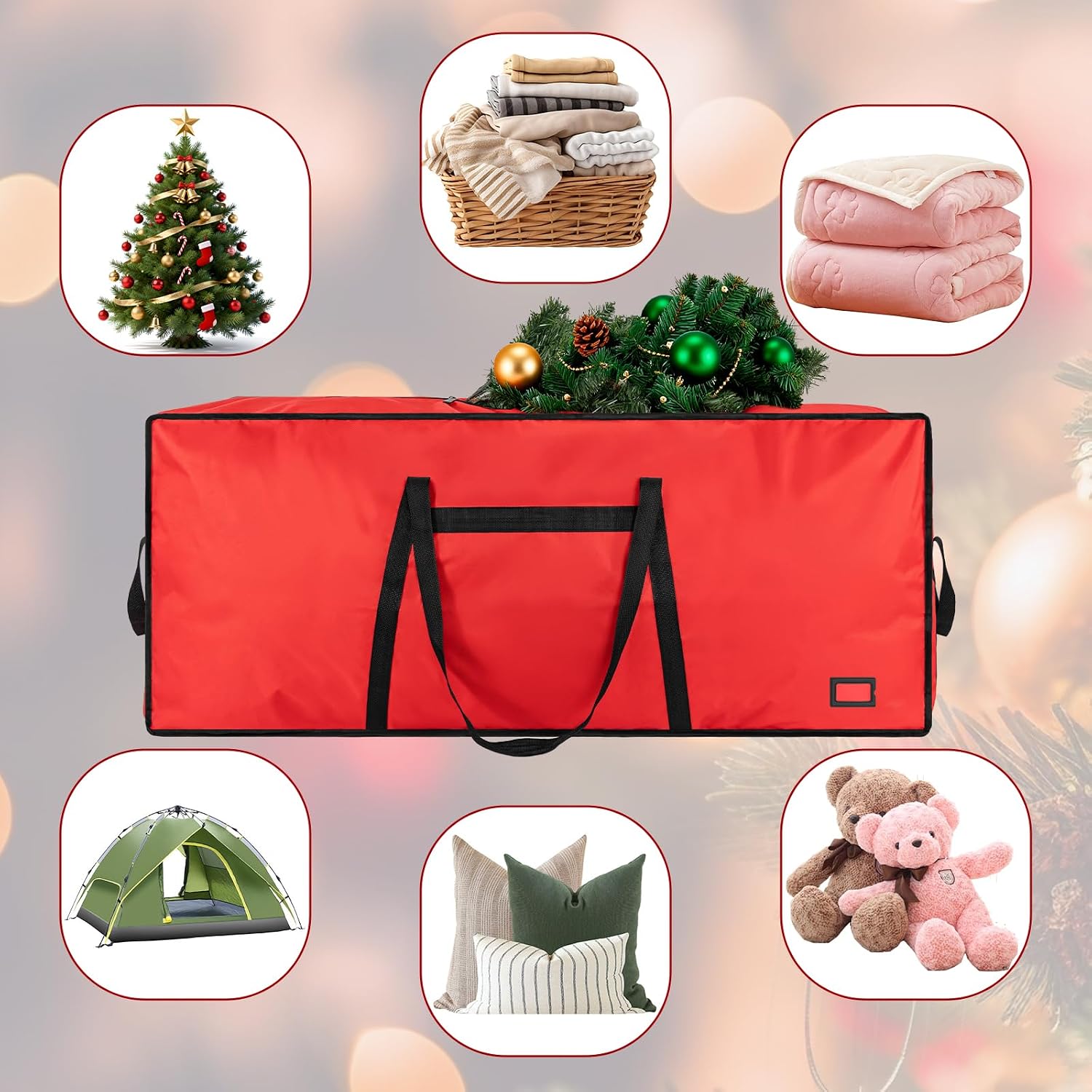 9 ft Christmas Tree Storage Bag, Heavy Duty Christmas Tree Bag with Reinforced Handles and Dual Zippers Wide Opening