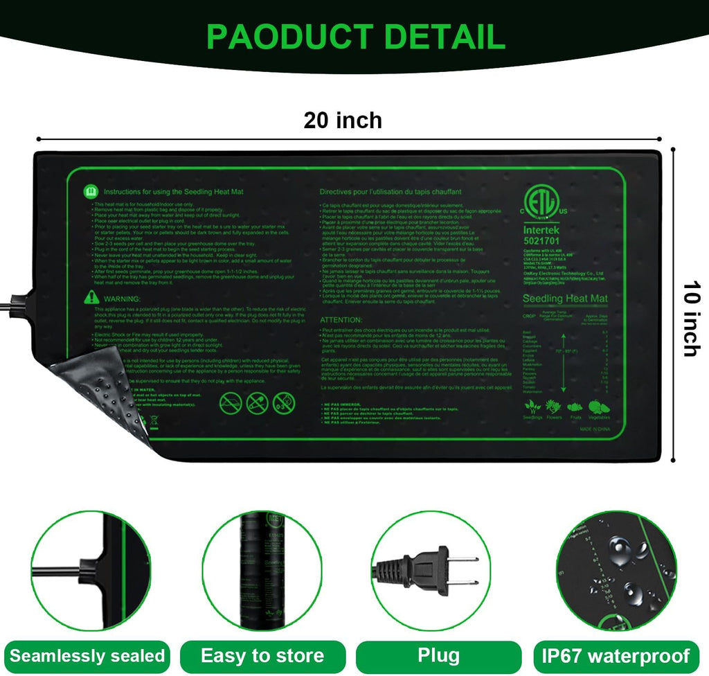 10"x20" Seedling Heat Mat for Seed Starting and Germination,2 Pack | Durable Waterproof Hydroponic Heating Pad with
