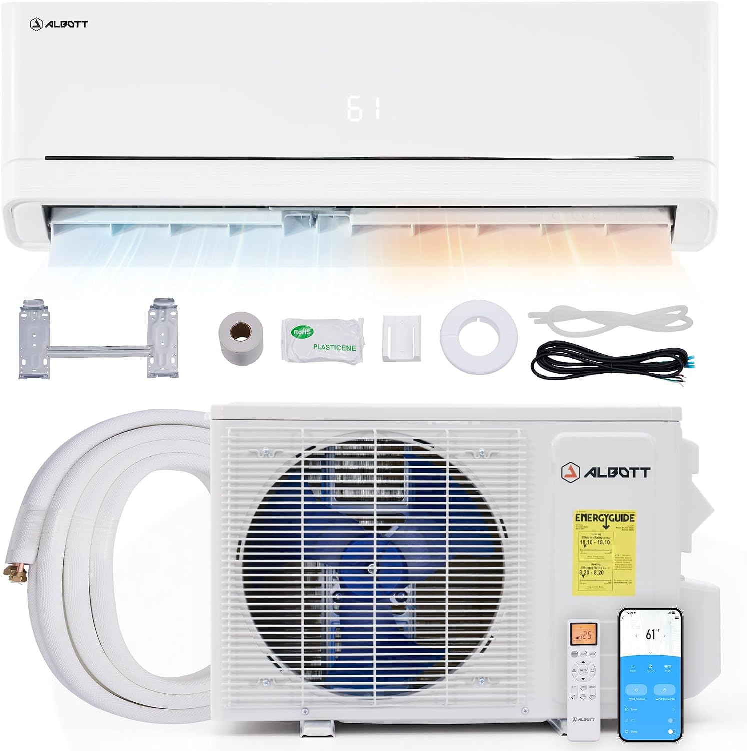 24,000 BTU Mini Split Air Conditioner and Heater, 18 SEER2 208-230V | Inverter AC with Self-Cleaning, Remote & App