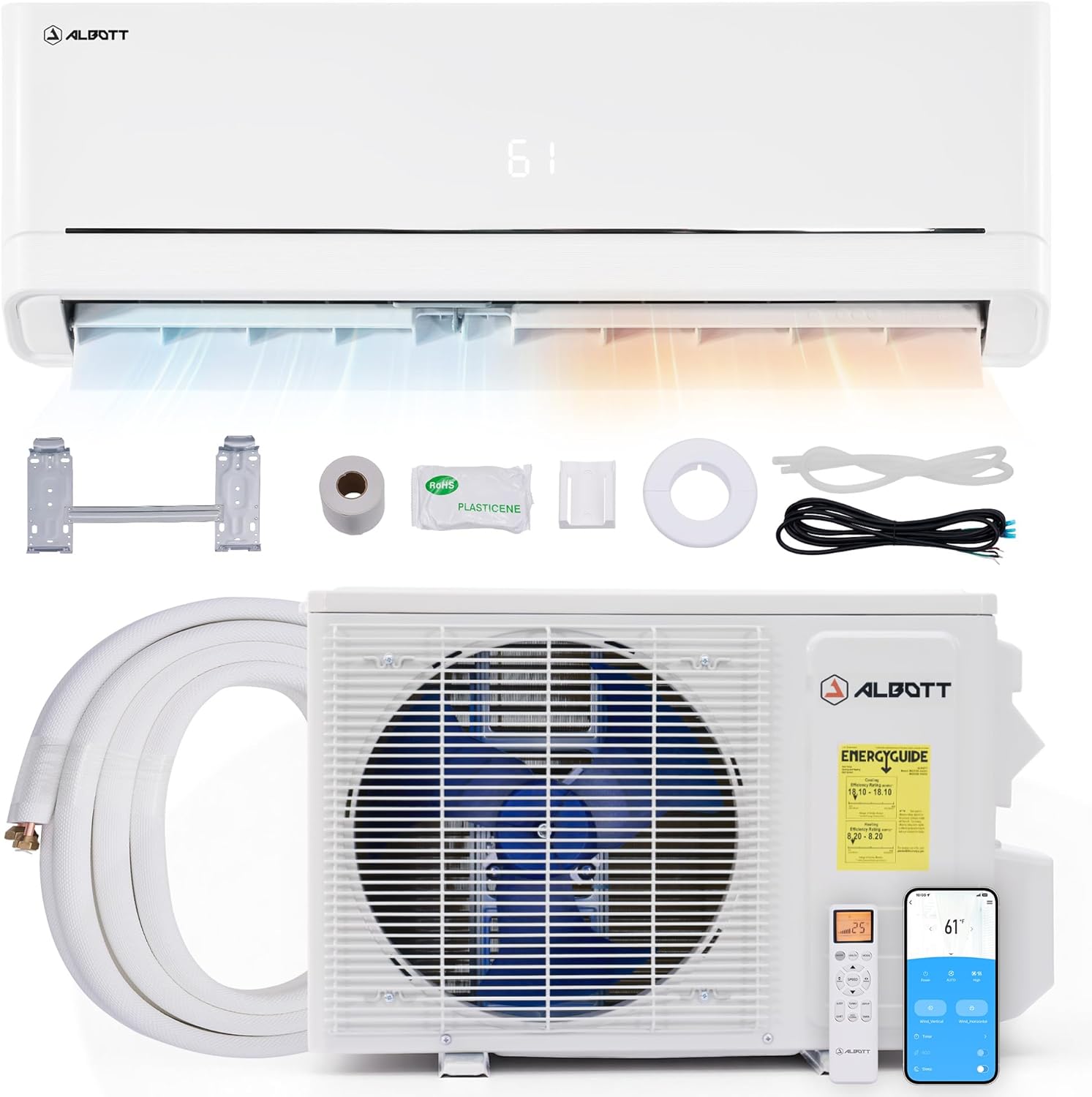 12,000 BTU Mini Split Air Conditioner and Heater SEER2 18, 115V | Inverter Energy-Efficient AC with Self-Cleaning