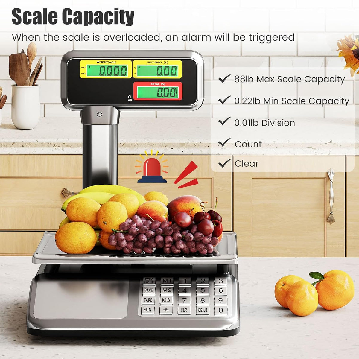 Price Computing Scale with Pole Display, 88 lb Commercial Food Scale with Stainless Steel Platform, Rechargeable