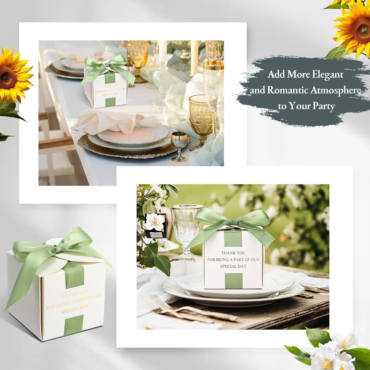 50 Pcs Wedding Favor Boxes for Guests, 2.5 x 2.5 x 2.5 Inch, Green