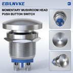 EBILNVKE 22mm Mushroom Head Momentary Push Button Switch, SPST 1NO