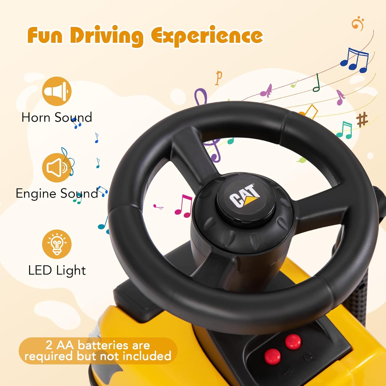Ride on Tractor, 2-in-1 Licensed Caterpillar Ride On Push Car for Toddlers, Detachable Trailer, Horn, Engine Sound