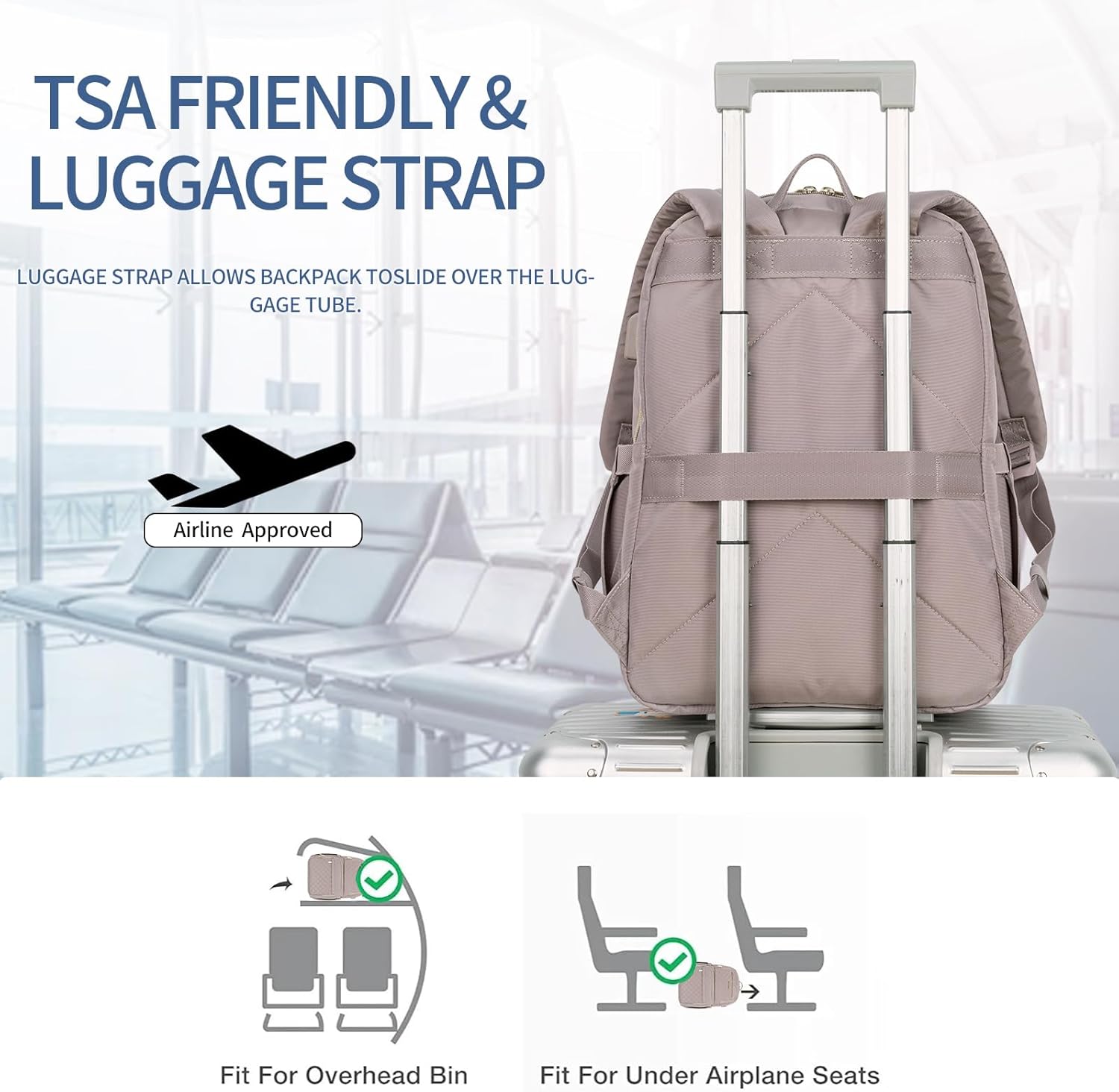 Laptop Backpack Purse for Women and Men with USB Charging Port, 15.6 Inch Travel Water Resistant Quilted Backpack