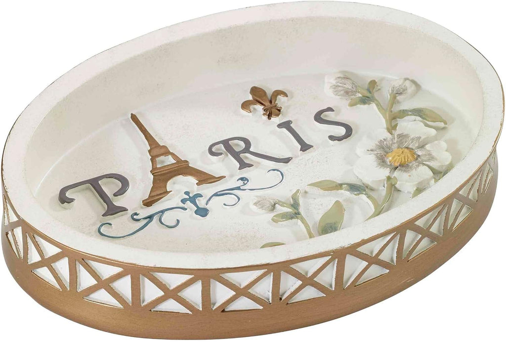 Bathroom Set, Hand Painted Resin, Countertop Accessories, Chic Home Decor, Set of 4 (Paris Botanique Collection)