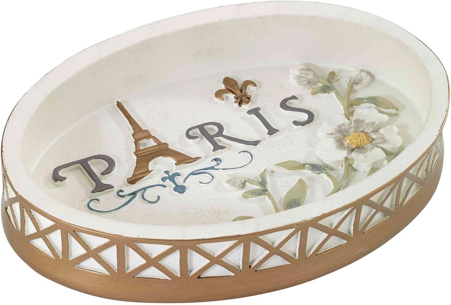 Bathroom Set, Hand Painted Resin, Countertop Accessories, Chic Home Decor, Set of 4 (Paris Botanique Collection)